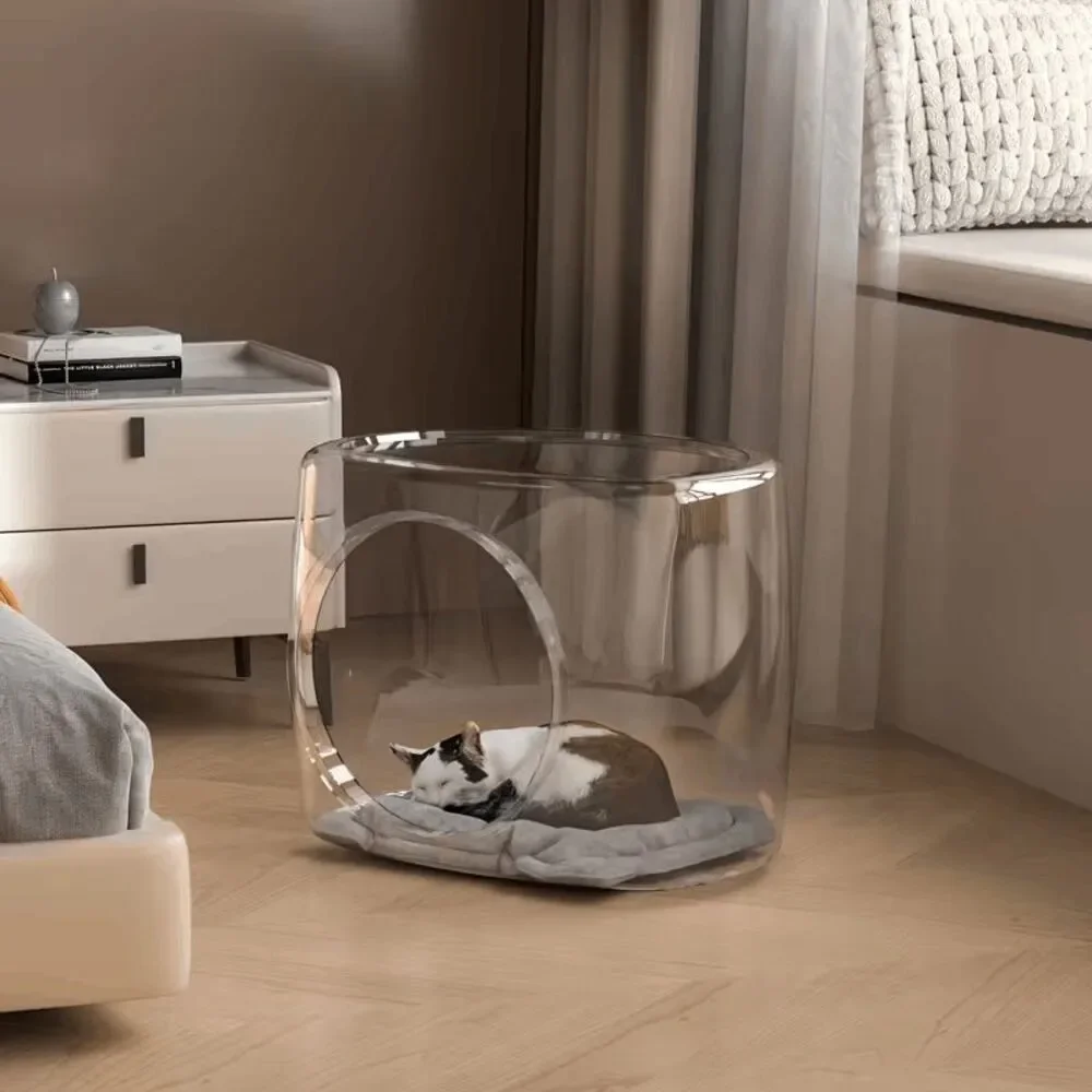 Acrylic Transparent Space Capsule Indoor Pet Cat Bed Clear 13.78